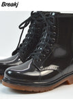 Rain Boots Warm Fashion Platform Slip On Waterproof Motorcycle Ankle Boots Flat With Woman Shoes