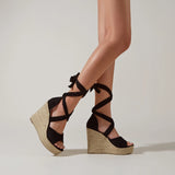Women's Espadrille Ankle Strap Sandals Wedges Woman Pumps Platform Women Summer Shoes Comfortable Flax Hemp Canvas High