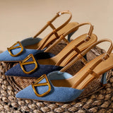 Breakj New Summer High Heels Women's Sandals With A Tip V Buckle Back Empty French
