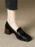Style Small Leather Shoes Female Retro Square Head Single Shoes With Thick Heels New Soft Leather Frosted Love Shoes In Spring And