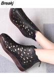 Leather Flats Sandals Spring Summer Sandals Breathable Hole Boots Flat Soft Non-slip Comfortable Sandalias Plus Size