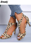 new summer fashion stiletto fish sexy high heels women's plus size leopard print bag closed toe heel high heel