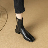 Winter New Fashion Square Head Solid Color Versatile Comfortable Side Zipper High Heels Women's Outwear Naked Boots