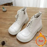 British Style Wide-Head Small Leather Boots Keep Warm Zipper Short Boots Student Literary Women Boots Womens Ankle