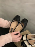 Mary Jane Shoes Women's Shoes 2024 Spring And Autumn New Bowknot Square Head Shallow Mouth Soft Flat Sole Single