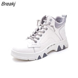 Autumn Winter Boots Women Genuine Leather Shoes Thick Sole Cow Leather Ladies Ankle Botas Height Increasing