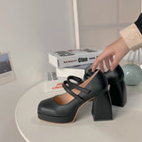 Word With High Heels For Women With Single Shoes 2024 Spring New Korean Version Of Thick Soles, Thick Heels, Square Heels, Retro Mary Jane