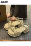 2023 with Medium Heels Women's Shoes Wedge Platform Waterproof Sandals for Woman Outdoor Footwear Buckles Beach Korea H