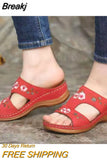 Women Wedge Sandals Premium Orthopedic Open Toe Slipper Vintage Anti-slip Leather Casual Female Platform