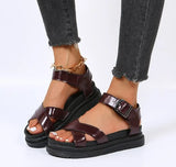 Toe Flatform Wedges Shoes Woman Summer Beach Sandals Sexy Women Plus Size PU Leather
