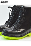 Rain Boots Warm Fashion Platform Slip On Waterproof Motorcycle Ankle Boots Flat With Woman Shoes