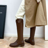 for Woman Winter Knee High Shaft Footwear Leather Women's Boots Pointed Toe Long Brown Comfortable and Elegant Hot
