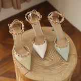 Breakj Sandals Women's Korean Version Of The New Baotou Fine Heel Head Fairy Rivet Studs Hollow Buckle