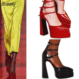 Pointed Toe Buckle Platform Super High Heels Sandals for Women 2022 leather Party Shoes Woman
