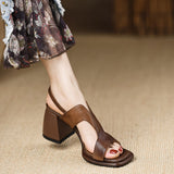 Women's Sandals 2024 Summer Thick Sole High Heels Ladies Sandal Shoes for Women Retro Open Toe Back Strap Sandalias De