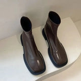 Women's Shoes White Ankle Boots Boots-Women Zipper Flat Heel Fashion Low 2023 Autumn Rock Rubber Leather Ladies Rome PU