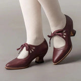 43 Retro Pointed Toe Shoes for Women Mary Janes Women's High Heels New Office Lace -up Pump Ladies Thick Heels Female