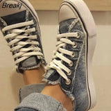 Women Canvas Shoes 2023 Summer Plus Size Denim Canvas Shoes Women Lace Up Casual Shoes Woman Flat Loafers