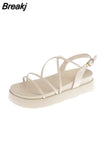 Heeled Sandals Beach Shoes Cross Muffins shoe All-Match 2023 Summer Black Flat Clogs Fashion Girls New Low Comfort PU