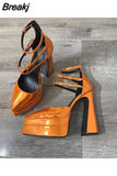 Brand Woman Shoe Shining High Heel Women Pumps Elegant Ankle Strap Female Platform Shoes Office Lady Summer Women