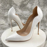 Curl Cut Women Solid Black Patent Pointy Toe High Heel Shoes Elegant Pumps Customize Stilettos Size 46 8cm 10cm