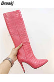 Women's High Boots Crocodile Print Slip-on Long Boots Women Sexy High Heels Designer Shoes Stiletto Concise Demonia Boots