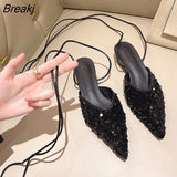 Summer New Women's Low-heeled Sandals Pointed Toe Fashion Elegant Cross-lace French Stiletto Women's Sandals