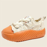 Canvas Shoes Women's Sports Thick Sole Flat Heel Lace up Women's Casual Training