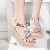 Summer New Slope Heel Sandals Women's Water Drill High Heel Thick Sole Fashionable Muffin Bottom Leather Korean Version Of