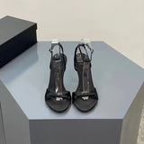 Breakj 2024 New Bow Silk Satin High Heels Women Feel Water Drill Fine And Exposed Cool Slippers Black