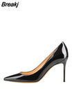 Shiny Black PU Patent leather High Heels Shoes Women Pumps 12cm Pointed Toe Stilettos Sexy Wedding QKOU003