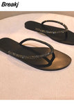 Flip Flops New Rhinestone Herringbone Slipper Flat Toe Clip Sandals Large Size Sandals Women Beach Sandals Slides