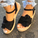 2021 Women Casual Sandals Summer Shoes Hemp Flats Platform Ladies Bowknot Buckle Strap Fashion Woman New Peep Toe