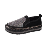 Large Size Women's Shoes Water Drill Woolen Shoes Women's Thick-Soled Muffin Shoes Round Head Comfortable Single Shoes Fashion Love