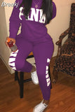 Casual PINK Letter Print Top And Pants Two Piece Sets Fall Winter O Neck Long Sleeve Matching Outfits Female