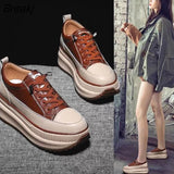 Chunky Sneakers Warm Casual Vulcanized Shoes Woman High Platform Boots 7CM Lace Up High Top Autumn Leather Fashion