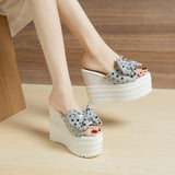 Sandals Women Luxury Platform Bowtie High Heels Slippers Peep Toe Black White Slides Outdoor Pumps Ladies Casual