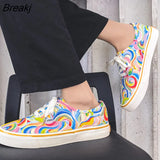 Men Women Canvas Shoes Mix Color Sneakers Couple Skate Shoes Slip on Casual Flats Comfort Low-top Vulcanized Walking