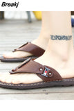 Summer Beach Men Flip Flops Pu Leather Slippers Male Flats Sandals outdoor Rubber Thong Beach Shoes Men Leather Brand