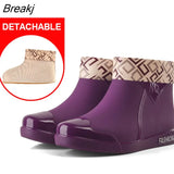 Fashion Women Rain Boots Non-slip Ankle Rainboots Walking Work Waterproof Rain Shoes Home Garden Ladies Work