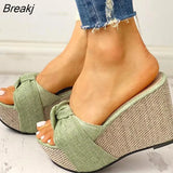 Gift Feet Chain Slip On Leisure Platform Summer Sandals 2023 Wedges High Heels Women Shoes Woman Mules Flip