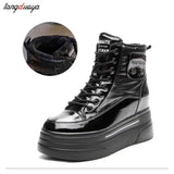 Winter new fashion round head sports shoes to keep warm thick bottom plus velvet lace-up casual running shoes women's