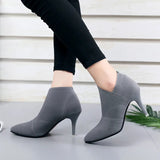 Spring and Autumn New Solid Tone Pointed Sleeve Wearing Thin Heel Versatile Single Boot Women Comfortable Women's