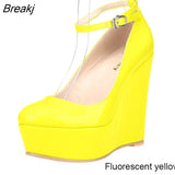 Women Sexy Shoes High Heels Platform Pumps Slipsole Wedges Buckle Strap Round Toe Stilettos Wedding