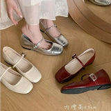Breakj Retro Mary Jane Shoes Women Spring And Autumn Small Design Single Shoes Light-Mouthed Silver