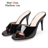 Heel Sandals Women Shoes 2023 Summer New Slippers Red Fine Heel Patent Leather Women Open Toe Plus Size Sexy Ladies
