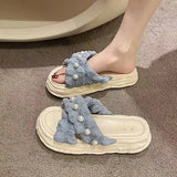 Women Slippers Summer Shallow Med Slides Platform Fashion Butterfly-Knot Shale Female Beach Soft Luxury Sabot