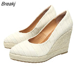 Spring Summer Shoes Women Wedge Heels Retro Ladies Party Shoes Soft Cloth Footwear Women Pumps Woman Wedges 10cm