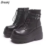 Fashion High Platform Boots Leather High Wedges Ankle Boots Women 2023 New Female Punk Style High Heels Shoes for