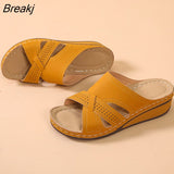 Summer Shoes Woman Outer Wear Non-slip Plus Size Wedge Retro Breathable Hollow Women Slippers Beach Ladies